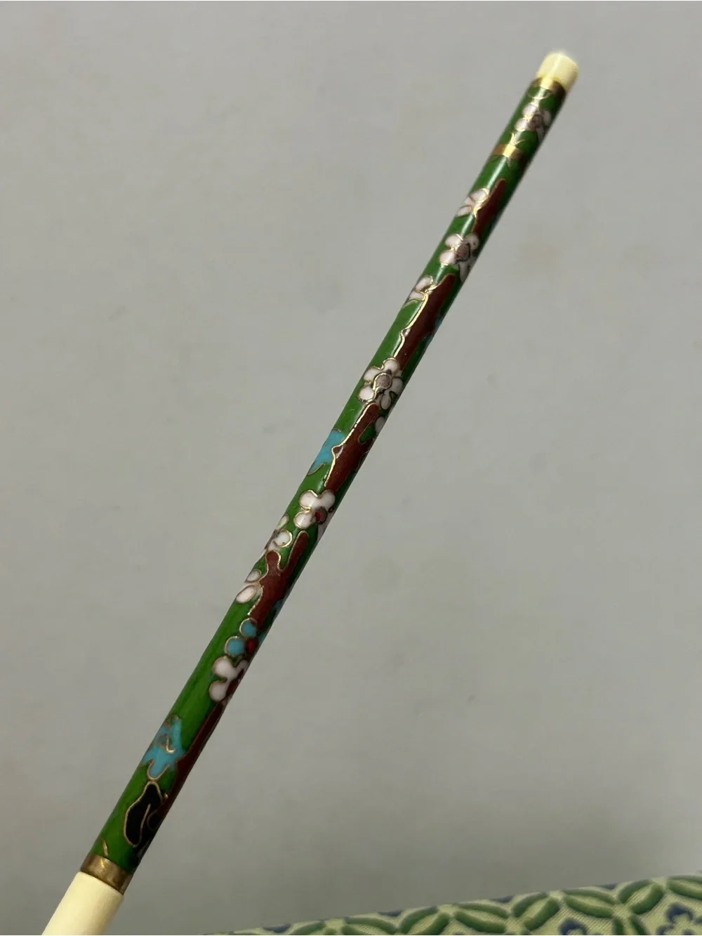 Vintage Chopstick Set Cloisonné Floral with Original Box 2 Sticks
